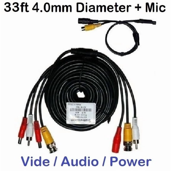 BEST- 33Ft Video, Power, Audio Cable 4Mm Od+Hi-Sensitivity Mic For Cctv Surveillance