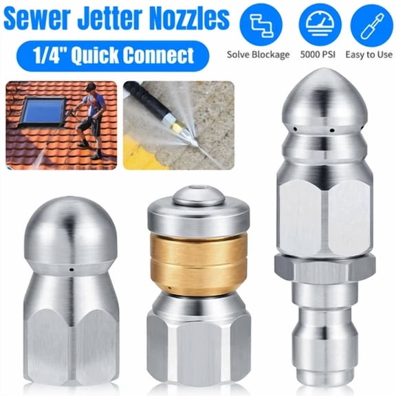 BEST- 3Pcs Sewer Jetter Nozzle Drain Jet Pressure Washer 1/4'' Quick Connect 5000 Psi