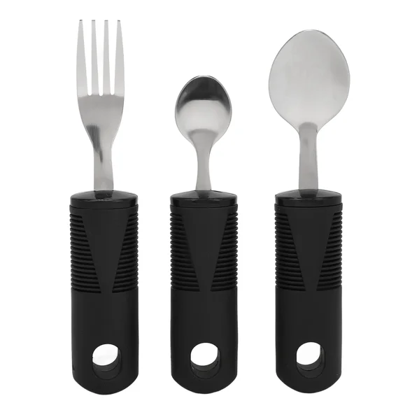 BEST- 3Pcs Utensils Stainless Steel Wide Rubber Handle Nonslip Utensils Tableware Set