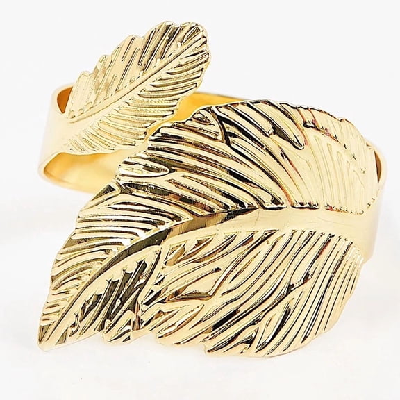 BEST- 4 Metallic Gold Napkin Rings Ornate Leaf Design Party Event Decorations Supplies