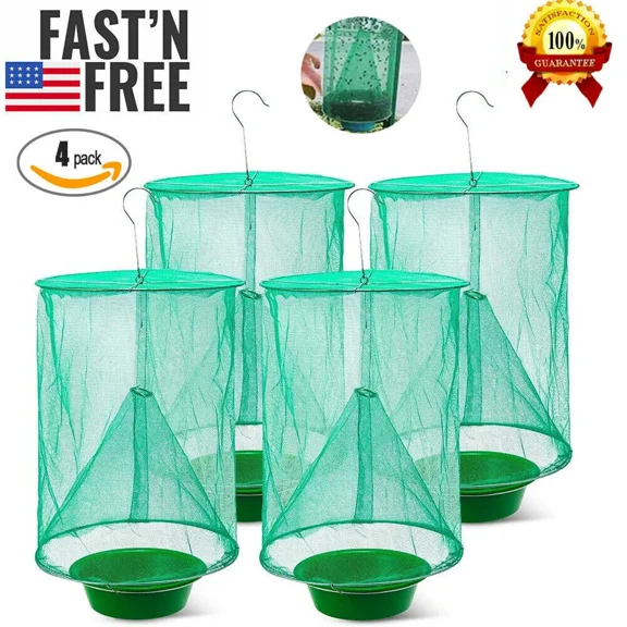 BEST- 4 Pack Fly Trap Garden Orchard Effective Fly Trap Insect Bug Cage Catcher W/Pots
