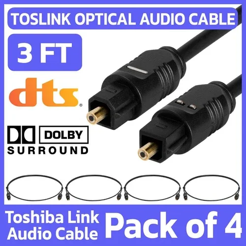 BEST- 4 Pack Toslink Optical Cable 3Ft Digital Audio Sound Fiber Optic Spdif Cord Wire