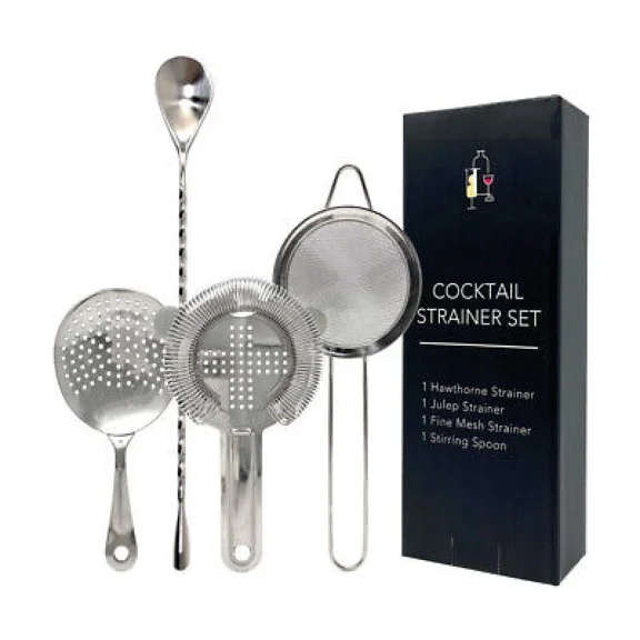 BEST- 4 Pcs Cocktail Strainer Set Stainless Steel Bar Tools Bartender Kit