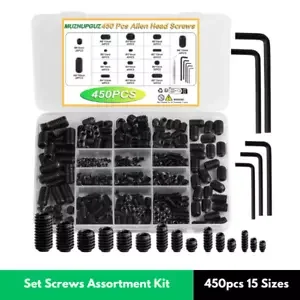BEST- 450 Pcs Set Screw Assortment Kit, Allen Head Hex Socket Grub Head Screw Set
