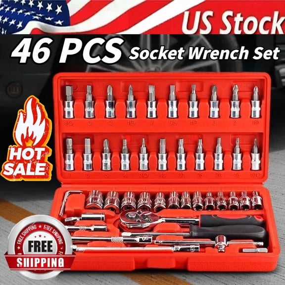 BEST- 46 Pcs Socket Wrench Set 1/4" Drive Ratchet Metric Kit Garage Car Repair Tool~