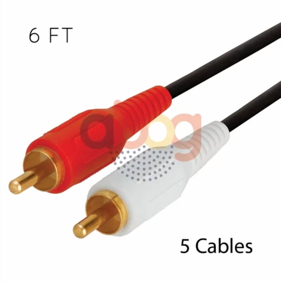 BEST- 5 Pack 2 Rca Audio Cable 6 Feet Dual Rca Male Plug Speaker Cord A/V Hdtv Stereo