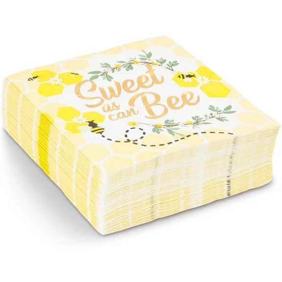 BEST- 50 Bee Paper Napkins, Bumblebee Baby Shower Sweet As Can Be Birthday Party Gold