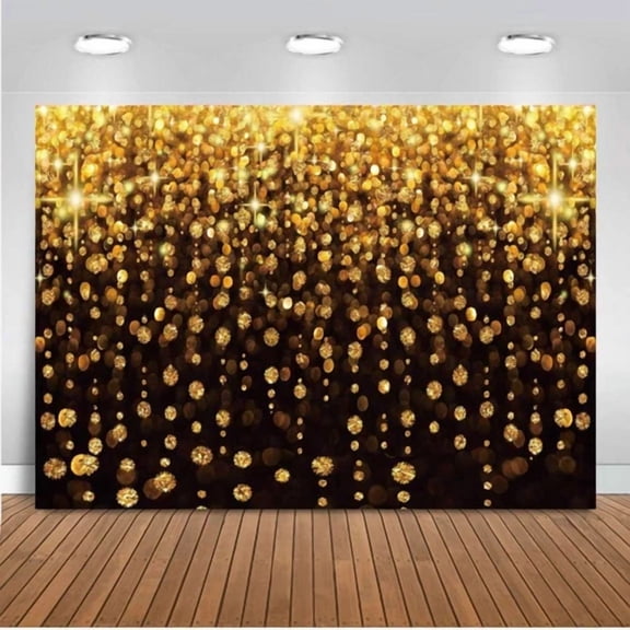 BEST- 7X5Ft Gold Glitter Backdrop Curtain Black Gold Bokeh Photo Booth Background For