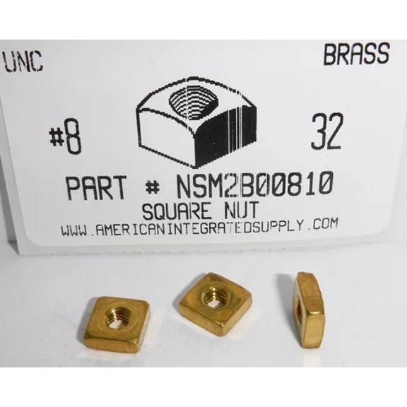 BEST- #8-32 Square Machine Screw Nuts Solid Brass 11/32 Af X 1/8 Th (10)
