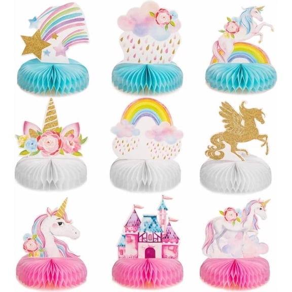 BEST- 9 Pieces Magical Rainbow Centerpiece For Party Decoration, Shiny Table Topper