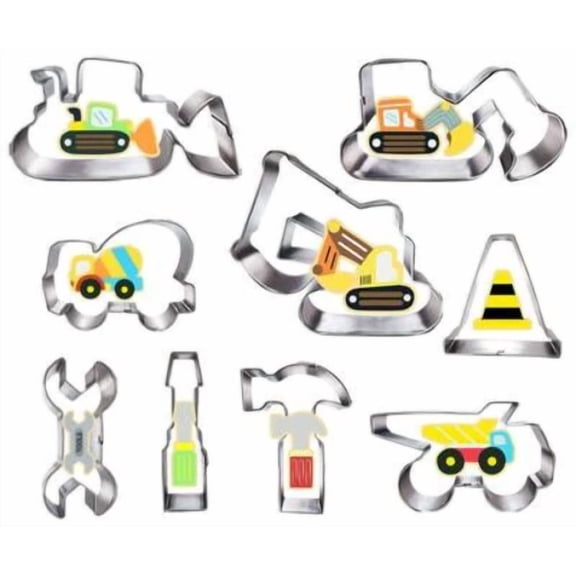 BEST- 9X 3Inch Construction Cookie Cutter Molds Set Excavator Bulldozer Themed Cooking