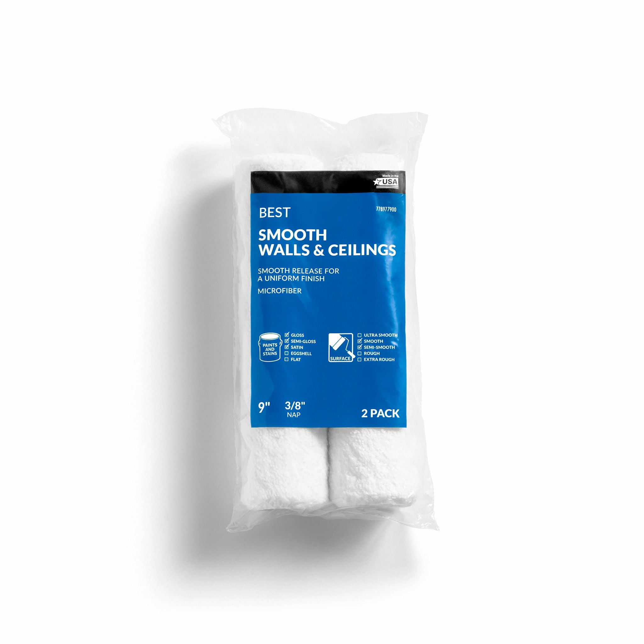 BEST 9x3/8” Microfiber Paint Roller Cover, 2-Pack