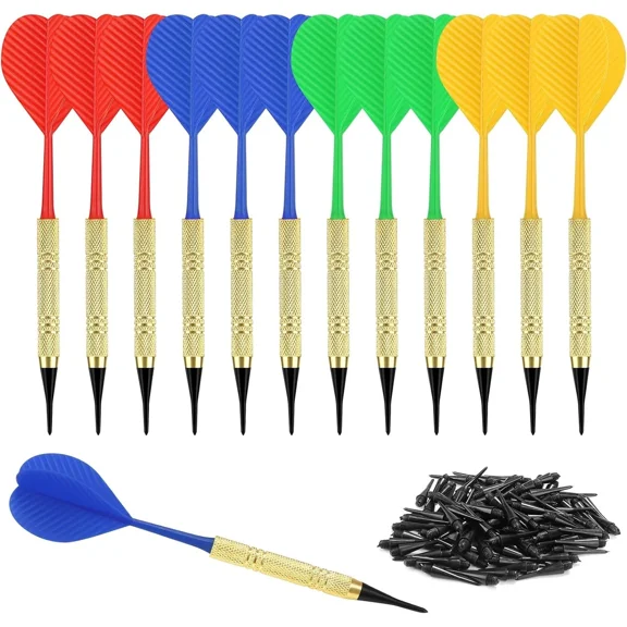 BEST- Accmor 12 Pcs Soft Tip Darts, Bar Dart, Plastic Darts Set, Attach Gold
