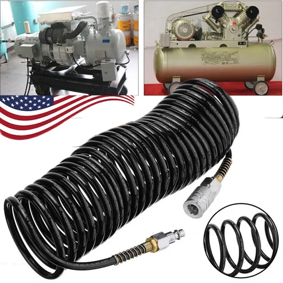 BEST- Air Compressor Recoil Hose Line Spring Ends Pneumatic Tube Tools 25Ft 1/4" Npt