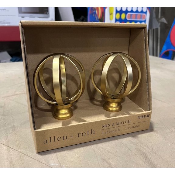 BEST- Allen + Roth 2-Ct Curtain Rod Finials / End Caps Brushed Gold Finish