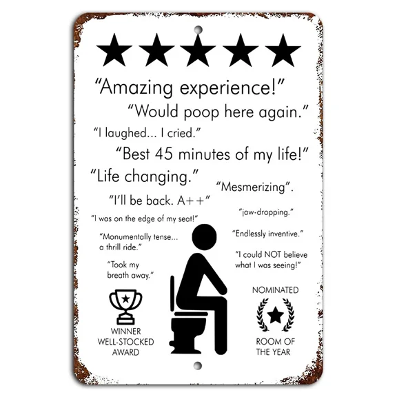 BEST- Amazing Experience - Will Poop Here Again Five Stars Funny Bathroom Sign