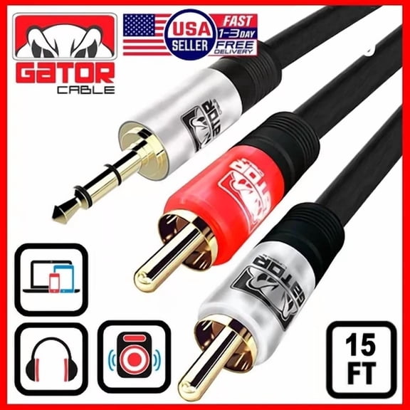 BEST- Aux 3.5Mm Auxiliary Male To 2 Rca Y Cable Stereo Audio Adapter Converter 15Ft