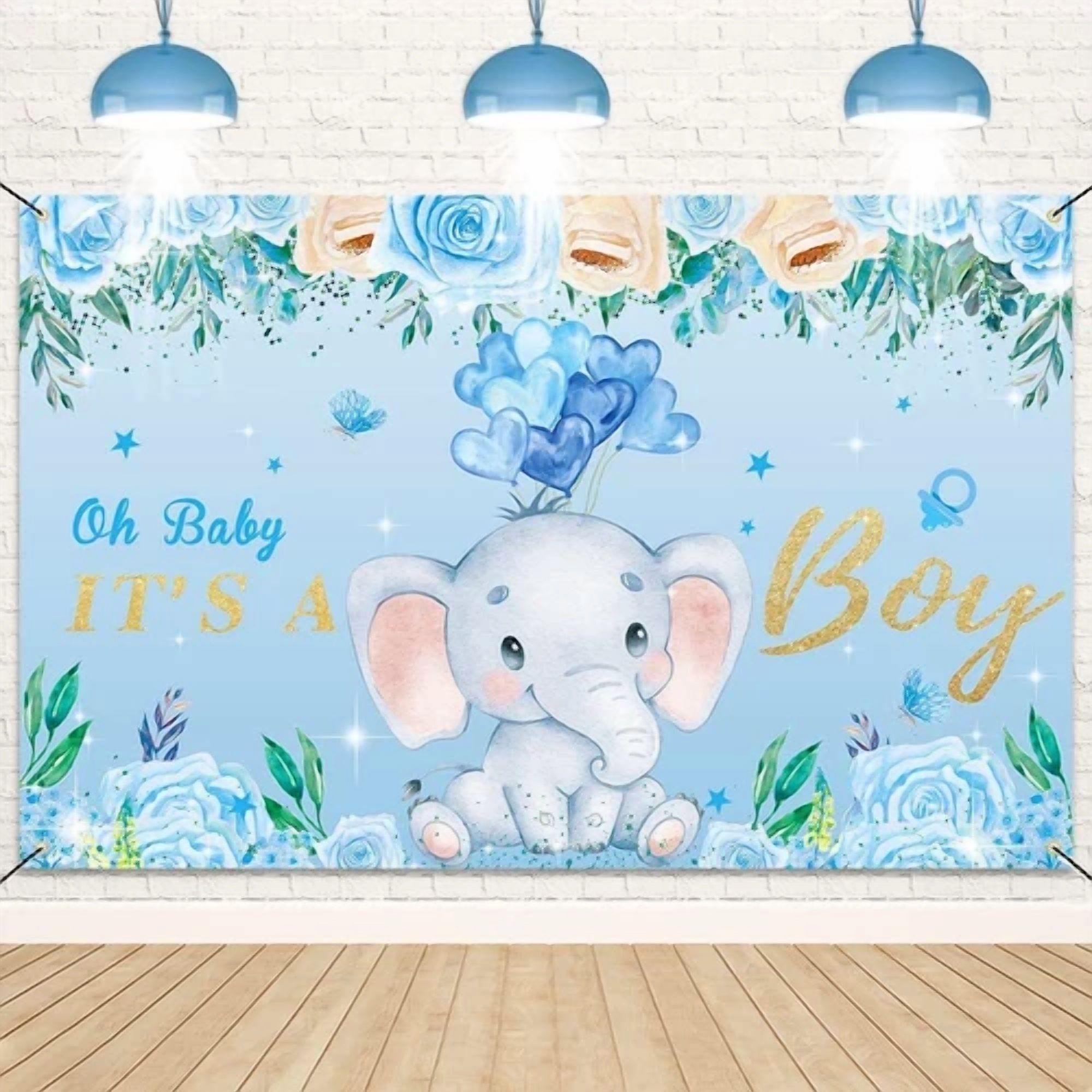 BEST- Baby Shower Backdrop For Boy Elephant Banner It'S A Boy ...