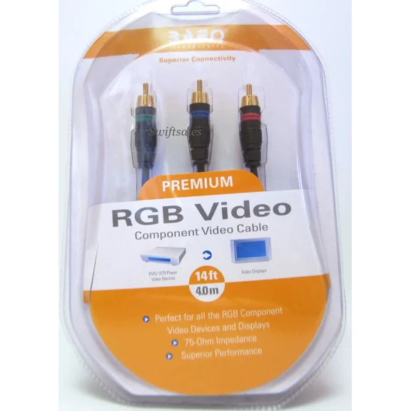 BEST- Bafo Premium 24K Gold Plated Rgb Component Video Cable 14' 14Ft Retail Pack