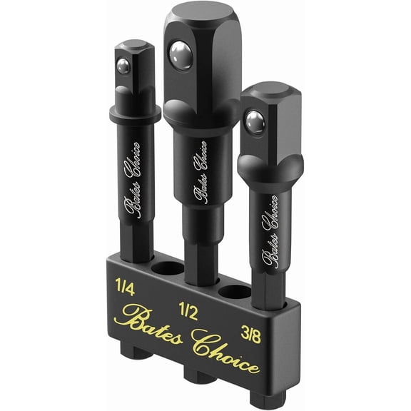 BEST- Bates Impact Socket Adapter Set, 3 Pcs, 1/4", 3/8" And 1/2", With Holder