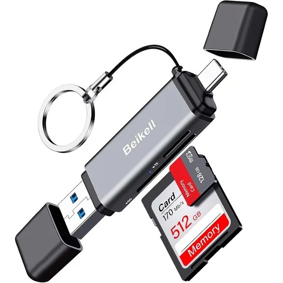BEST- Beikell Sd Card Reader,Dual Connector Usb 3.0/Usb C Memory Reader Grey