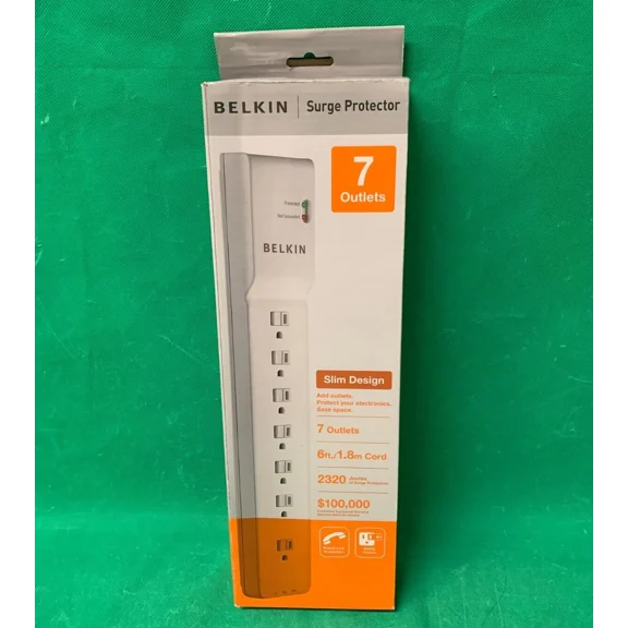 BEST- Belkin 7 Outlets Slim Design 6 Ft. 1.8M Cord Surge Protector - New