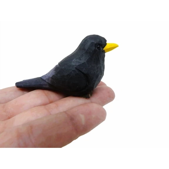 BEST- Blackbird Figurine Black Miniature Bird Statue Carve Decor Garden Sculpture