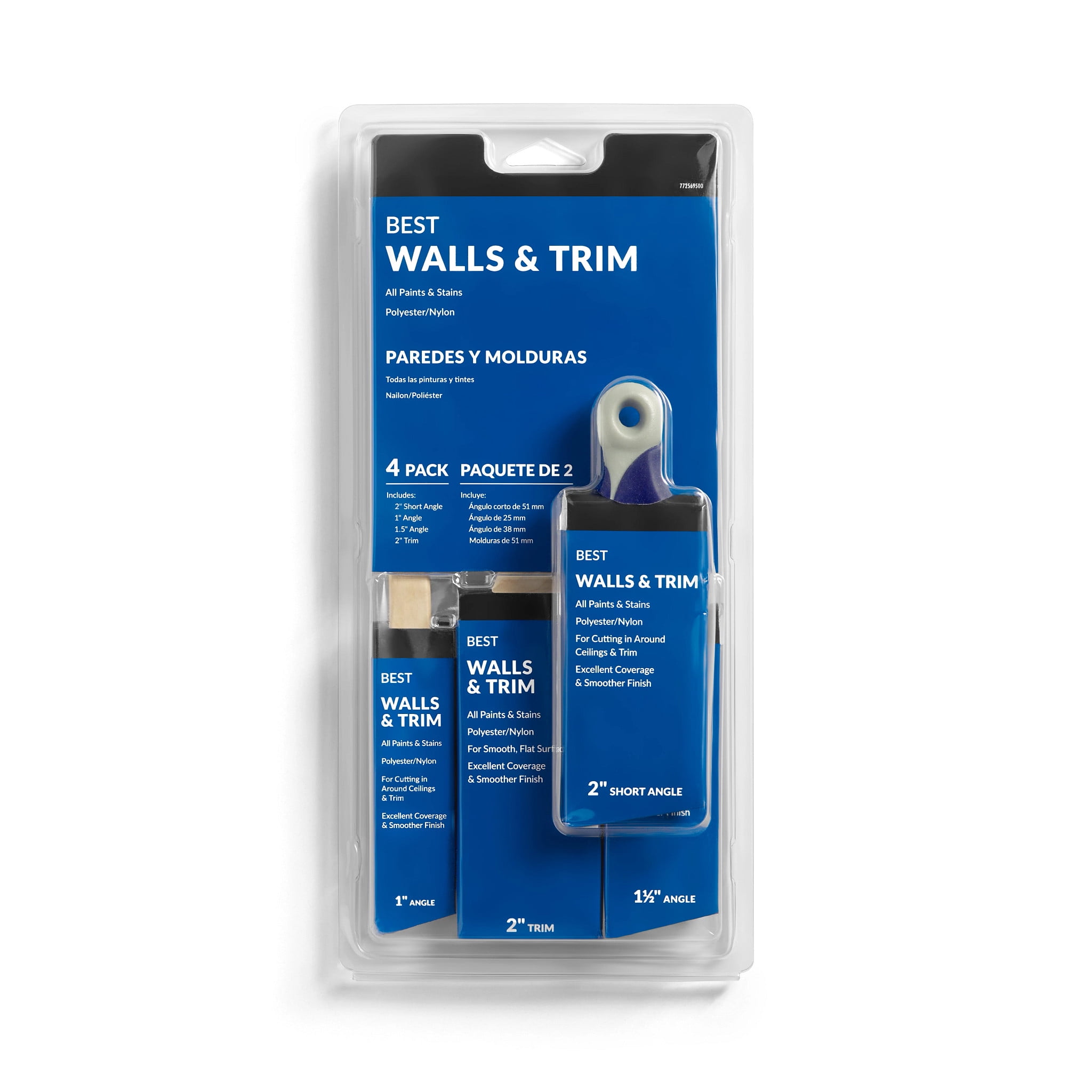 BEST Blended Bristle Wall and Trim Paint Brush Set, 4pc