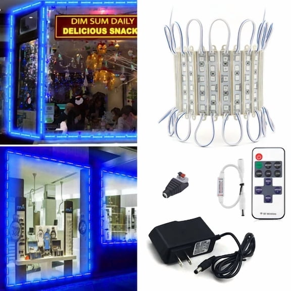 BEST- Blue 10Ft 5054 Smd Led Module Light Store Front Window Sign Lamp+Remote+Power Us