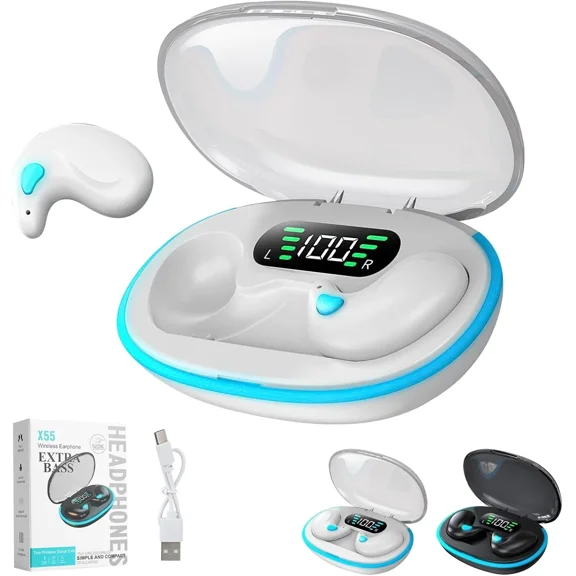 BEST- Bone Conduction Sleep Bluetooth Earbuds, In-Ear 5.3 Wireless Noise White