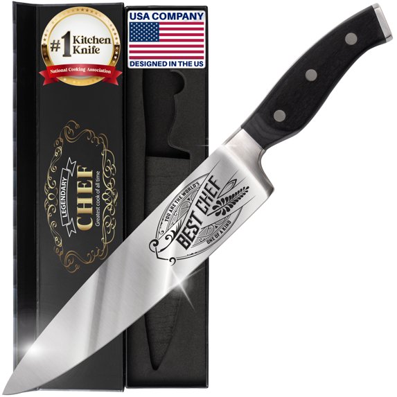 BEST CHEF Engraved Kitchen Knife Gift, Ideal Dad Mom Father Mother Birthday, Premium 8"