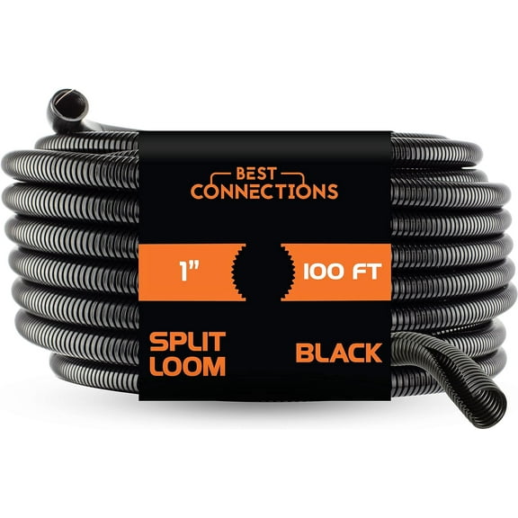 BEST CONNECTIONS (1" x 100 ft) Split Wire Loom Flex-Guard Convoluted Tubing Protective Split Cable Sleeves for Automotive Home Industrial Electrical Wires Chemical Resistant Conduit Black