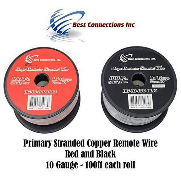 BEST CONNECTIONS 10 Gauge Car Audio Primary Wire (100ftRed, Black) Remote, Power/Ground light