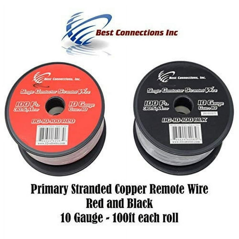 BEST CONNECTIONS 10 Gauge Car Audio Primary Wire (100ft–Red, Black)–  Remote, Power/Ground light