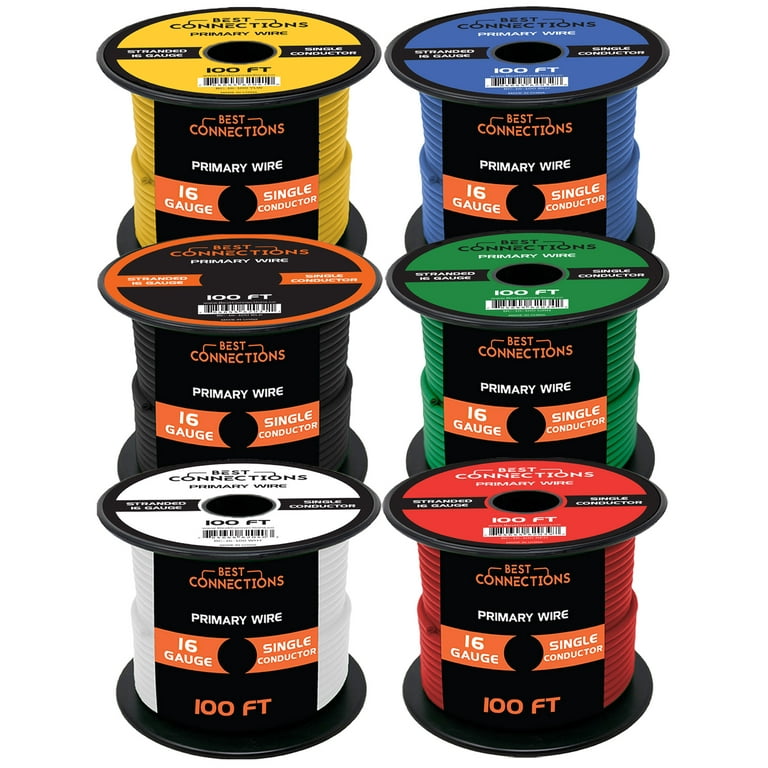 BEST CONNECTIONS 16 Gauge Automotive Primary Wire (100ft Each – 6 