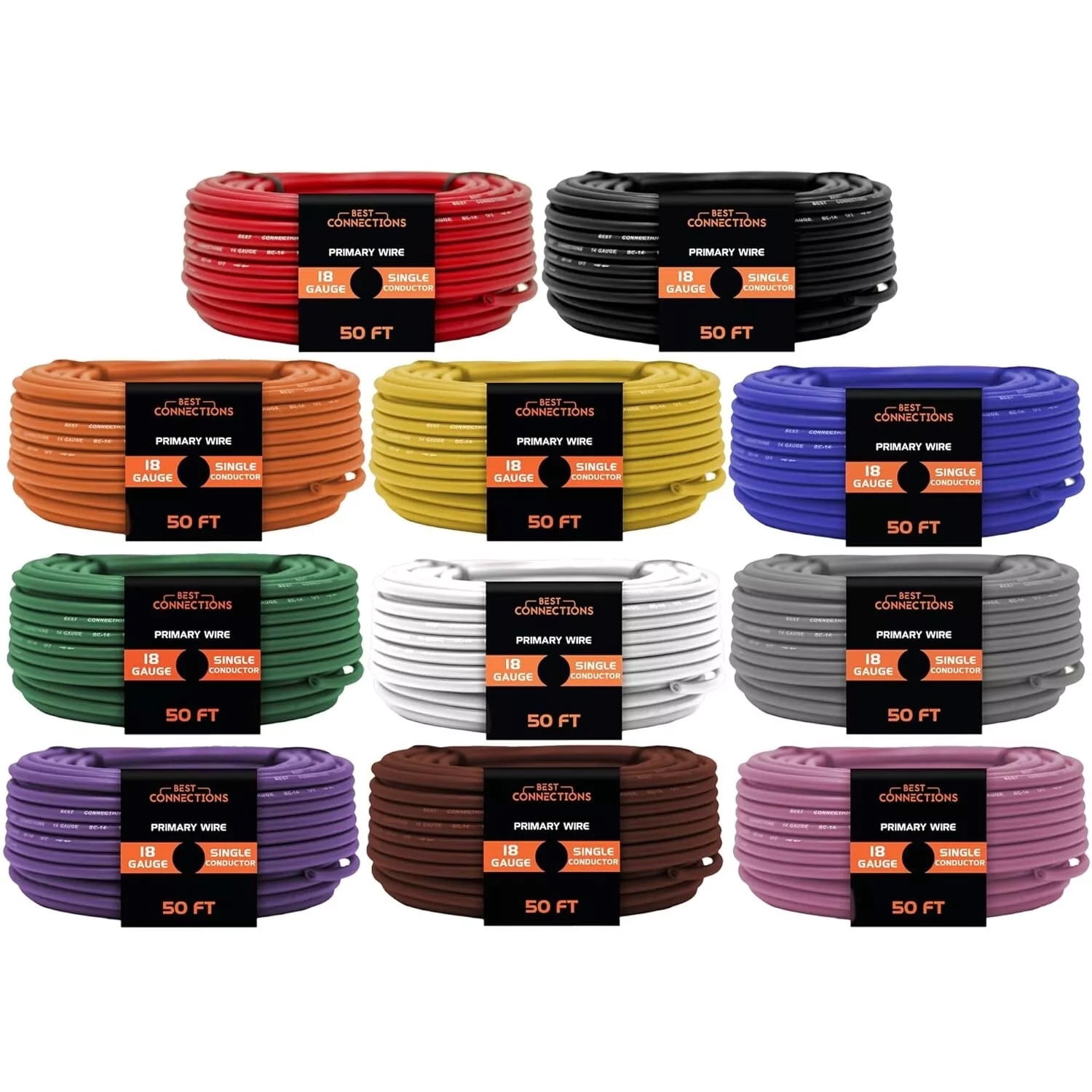 BEST CONNECTIONS 18 Ga Auto Primary Wire 50ft ea 11 Color Remote ...
