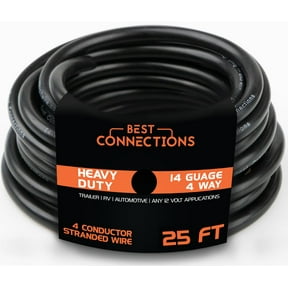 Best Connections 4 Way Trailer Wire Heavy Duty 14 Gauge 4 Conductor Insulated Cable 25ft