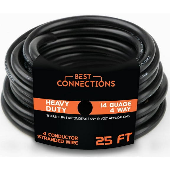 Best Connections 4 Way Trailer Wire Heavy Duty 14 Gauge 4 Conductor Insulated Cable 25ft