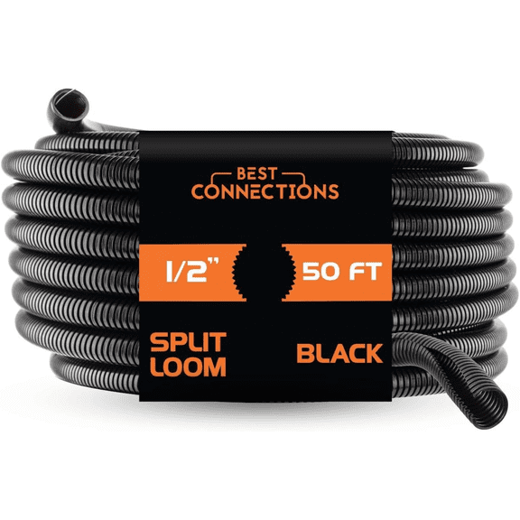 Best Connections 50' Split Wire Loom, Black: 1/2 Inch Diameter