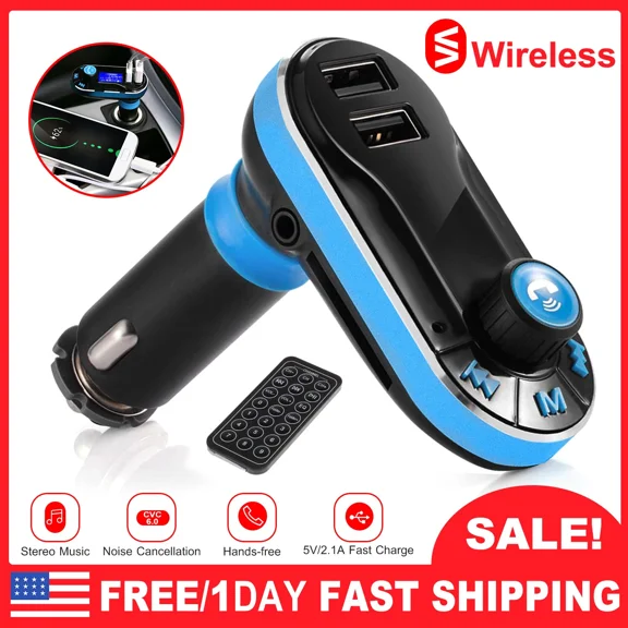 BEST- Car Fm Transmitter Hands Free Mp3 Player Radio Adapter Aux-In Led Usb Charger