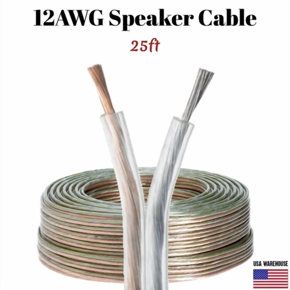 BEST- Car Home Audio Transparent Speaker Wire 25Ft 12/2 Gauge Clear Flex Cable 12Awg