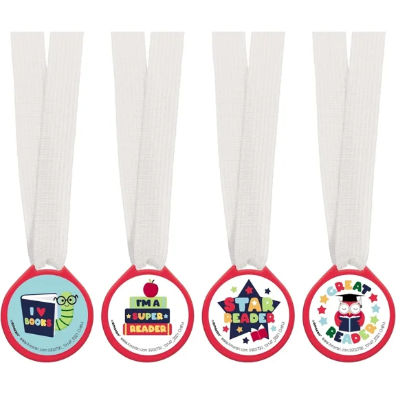 BEST- Celebrate Reading Read Across America Theme Party Favor Plastic Award Medals