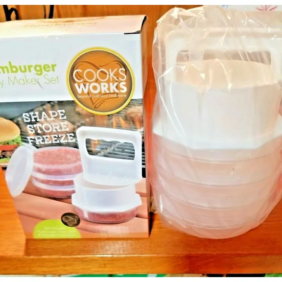 BEST- Cooks Works 4 Hamburger Patty Maker Bpa Free Dishwasher Safe Easy Shape & Store
