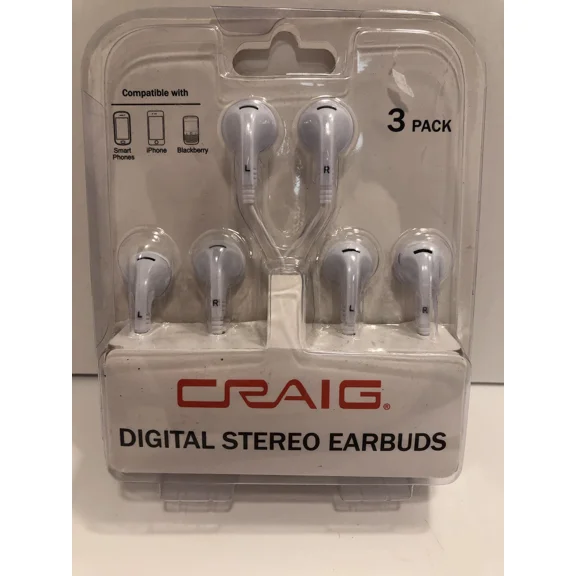 BEST- Craig Digital Stereo Earbuds Chp4811 3-Pack Earbuds In White