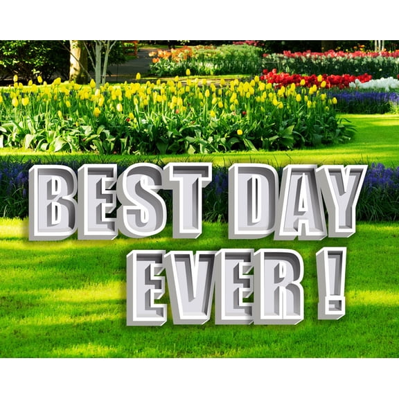 BEST DAY EVER 24" White Tall Elegant Shadow Box Yard Letters Yard Sign for Wedding