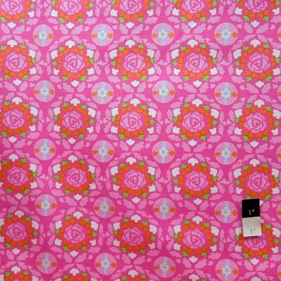 BEST- Dena Designs F001 Sunshine Circle Pink Linen Fabric By Yard