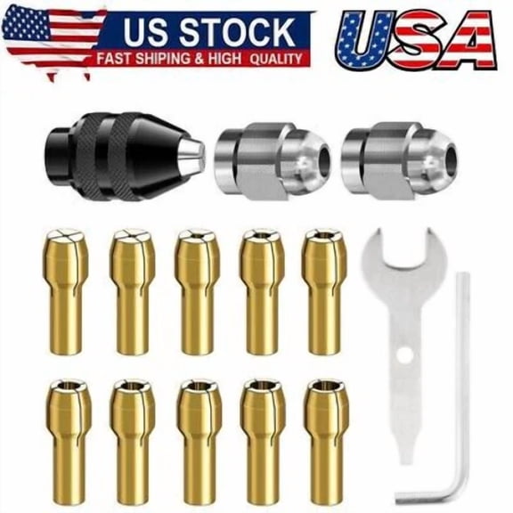 BEST- Drill Chuck Collet Set For Dremel, 15Pcs Chuck Collet Kit, 0.8-3.2Mm Shank