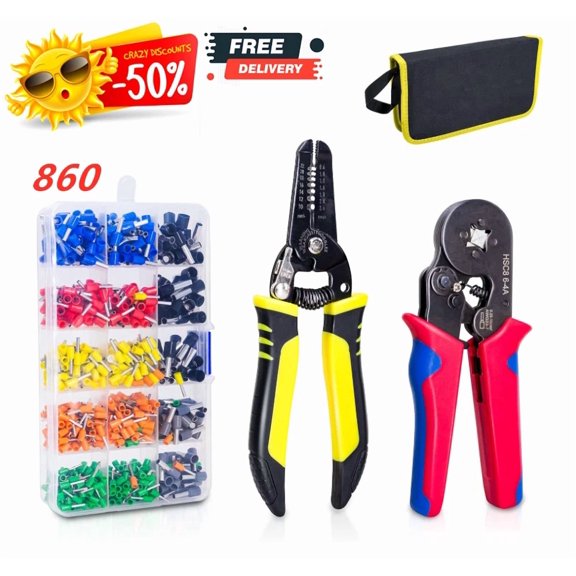 BEST- Ferrule Wire Terminal Block Crimping Tool Plier Tool Kit Set With 860 Ferrules