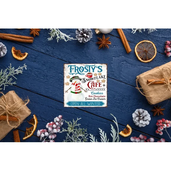 BEST- Frosty'S Snowflake Cafe Snowman Christmas Ornament Wood Mini Sign