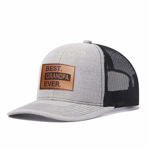 BEST.GRANDPA.EVER. Letter leather label pattern, suitable for travel and casual outfits, breathable outdoor baseball cap for men, adjustable
